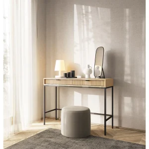 Kaptafel met lade – Eiken Vicenza-lookmet zwart onderstel – 104 cm – VELLORE Kaptafel met lade – Eiken Vicenza-lookmet zwart onderstel – 104 cm – VELLORE