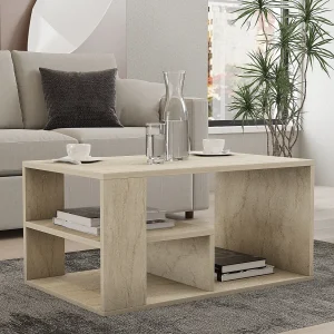 Houten salontafel "Eros" – 80 x 40 x 50 cm – Travertin