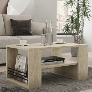 Houten salontafel "Iris" – 80 x 50 x 40 cm – Travertin