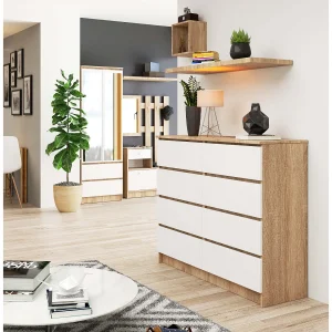 Ladekast K120 met 8 Lades / AKORD Furniture Factory / Sonoma Eik – Wit / 120 x 99 x 40 cm Ladekast K120 met 8 Lades / AKORD Furniture Factory / Sonoma Eik – Wit / 120 x 99 x 40 cm