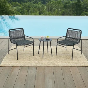 Tuinset van metaal en geweven hars – 2 lage fauteuils en een salontafel – Zwart – KANAO van MYLIA