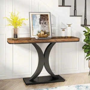 Industriële consoletafel, 100 cm smalle haltafel met geometrische voet, rustieke haltafel Industriële consoletafel, 100 cm smalle haltafel met geometrische voet, rustieke haltafel