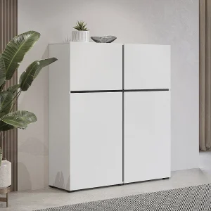 Buffetkast in wit en zwart, L120xH140xP40, collectie HAVANA. Hoog dressoir met 4 deuren. Buffetkast in wit en zwart, L120xH140xP40, collectie HAVANA. Hoog dressoir met 4 deuren.