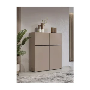 Buffet hoog in beige en zwart kleur L120xH140xP40 collectie HAVANA. Hoge design buffetkast met 4 deuren.