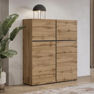 Buffet hoog in eiken en zwart kleur L120xH140xP40 collectie HAVANA. Hoge design buffetkast met 4 deuren.