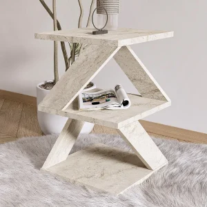 "Albeni" Houten Bijzettafel – 29 x 29 x 54 cm – Travertijn – 3.0 Planken