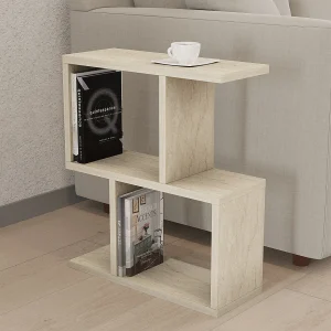 Moderne houten bijzettafel "Zet" met 2.0 planken – Travertijn afwerking – 45 x 17 x 51 cm Moderne houten bijzettafel "Zet" met 2.0 planken – Travertijn afwerking – 45 x 17 x 51 cm