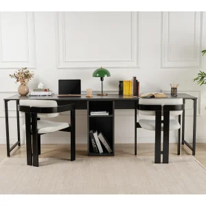 "Tweeling Studiebureau – Anthracite Noir Houten Bureau met 2 Planken 240x60x74cm"