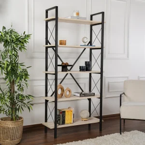 "Elysian" Houten Boekenkast – 90 x 33 x 180 cm – Travertijn Zwart – 5.0 Planken