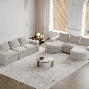 Kaleido Pro – Modulaire Verbindbare Hoekbank – Set van 2 – 6 Zitplaatsen – Omkeerbare Chaise Longue – Chenille Stof – Ideaal voor Grote Woonkamer