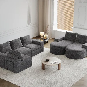 Kaleido Pro – Modulaire Verbindbare Hoekbank – Set van 2 – 6 Zitplaatsen – Omkeerbare Chaise Longue – Chenille Stof – Ideaal voor Grote Woonkamer