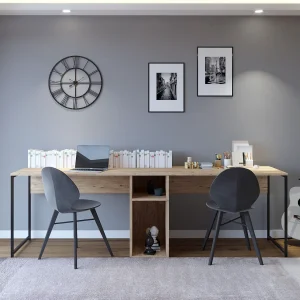Moderne Industriële Houten Bureau "Ikili Calisma" met 2 Planken – 240 x 60 x 74 cm – Zwart Atlantisch Grenen Moderne Industriële Houten Bureau "Ikili Calisma" met 2 Planken – 240 x 60 x 74 cm – Zwart Atlantisch Grenen
