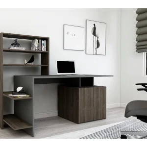 "Melis" Houten Bureau – Noyer Antraciet – 146 x 60 x 128 cm – 4 Planken, 1 Deur