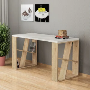 Houten bureau "Honey" 140x60x75 cm, wit eiken, modern Scandinavisch design, zonder opbergruimte Houten bureau "Honey" 140x60x75 cm, wit eiken, modern Scandinavisch design, zonder opbergruimte