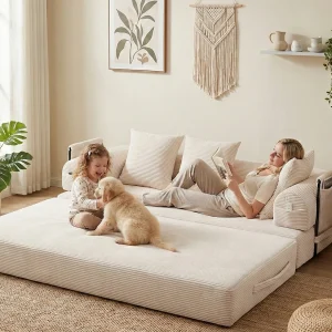 Kaleido 2.0 – Modulaire Corduroy Bank – Extern Metalen Frame – Opbergvakken en 3 Kussens Inbegrepen – Ideaal voor Woonkamer, Appartement