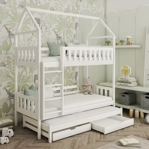 Jeremy Wit 90×190 stapelbed met laden en boxsprings
