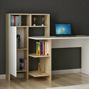 Houten bureau "Bugra" wit en eiken met 13 planken en 12 nissen, 60x70x73 cm, design Habitat en Jardin Houten bureau "Bugra" wit en eiken met 13 planken en 12 nissen, 60x70x73 cm, design Habitat en Jardin