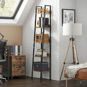 Industriële staande rek zwart 5 planken boekenladder loft modern