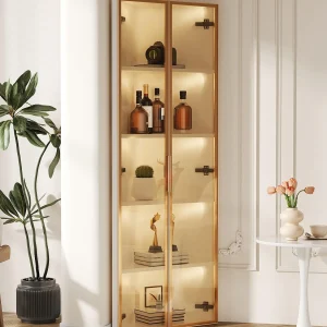 Hoekvitrine 62x35x160 cm – met LED-verlichting – 2 deuren van gehard glas – Hoekontwerp – MDF + glas – Wit Hoekvitrine 62x35x160 cm – met LED-verlichting – 2 deuren van gehard glas – Hoekontwerp – MDF + glas – Wit