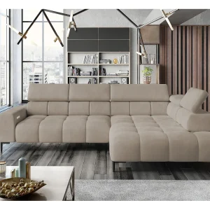 Hoeksalon PLAZA-L Stof SOLAR Hoekbank Inclusief Comfortabele Zachte Rugleuning Longchair Rechts Industrieel Stijl L-Vorm Rechts 300x99x216cm CREME