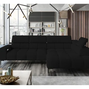 Hoeksalon PLAZA-L Stof SOLAR Hoekbank Inclusief Comfortabele Zachte Rugleuning Longchair Rechts Industrieel Stijl L-Vorm Rechts 300x99x216cm ZWART