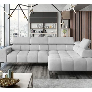 Hoeksalon PLAZA-L Stof SOLAR Hoekbank Inclusief Comfortabele Zachte Rugleuning Longchair Rechts Industrieel Stijl L-Vorm Rechts 300x99x216cm WIT