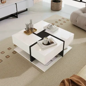 Hoogglans salontafel met 4 lades, uniek kleur-/lijndesign, opbergruimte. 78x78x36cm Hoogglans salontafel met 4 lades, uniek kleur-/lijndesign, opbergruimte. 78x78x36cm