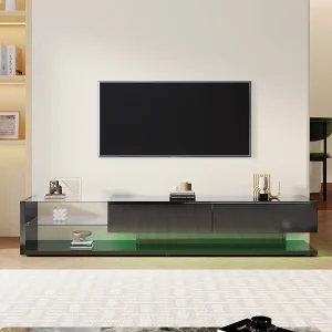 Hoogglans tv-meubels en lowboards met glazen wanden, ledverlichting en een rustiek-modern design. Hoogglans tv-meubels en lowboards met glazen wanden, ledverlichting en een rustiek-modern design.