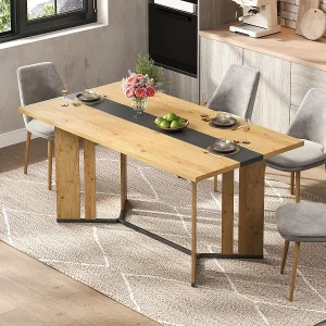Houten tafel in Scandinavische stijl, eikennerf, 150 cm, waterdicht Houten tafel in Scandinavische stijl, eikennerf, 150 cm, waterdicht