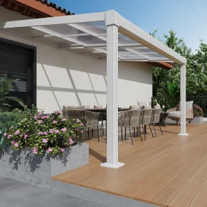 Aluminium aangebouwde pergola met schuifdak – 12m² – wit – IZEDA