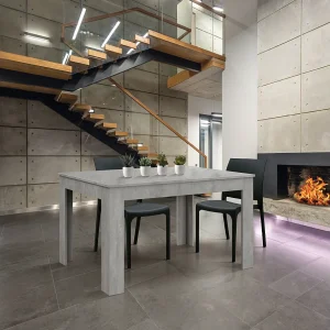 Houten tafel, cementgrijs afgewerkt, uitschuifbaar 140×90-220×90 cm – LIPARI