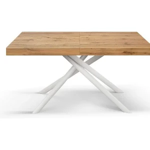 Houten tafel, eiken effect, onderstel wit, ext.140×90-220x90cm – CARRARA Houten tafel, eiken effect, onderstel wit, ext.140×90-220x90cm – CARRARA
