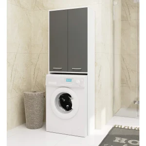 Hoge Kast voor Wasmachine – FIN 180, Staand 2 Deurs – Wit/Grijs Mat, Zelfmontage Hoge Kast voor Wasmachine – FIN 180, Staand 2 Deurs – Wit/Grijs Mat, Zelfmontage