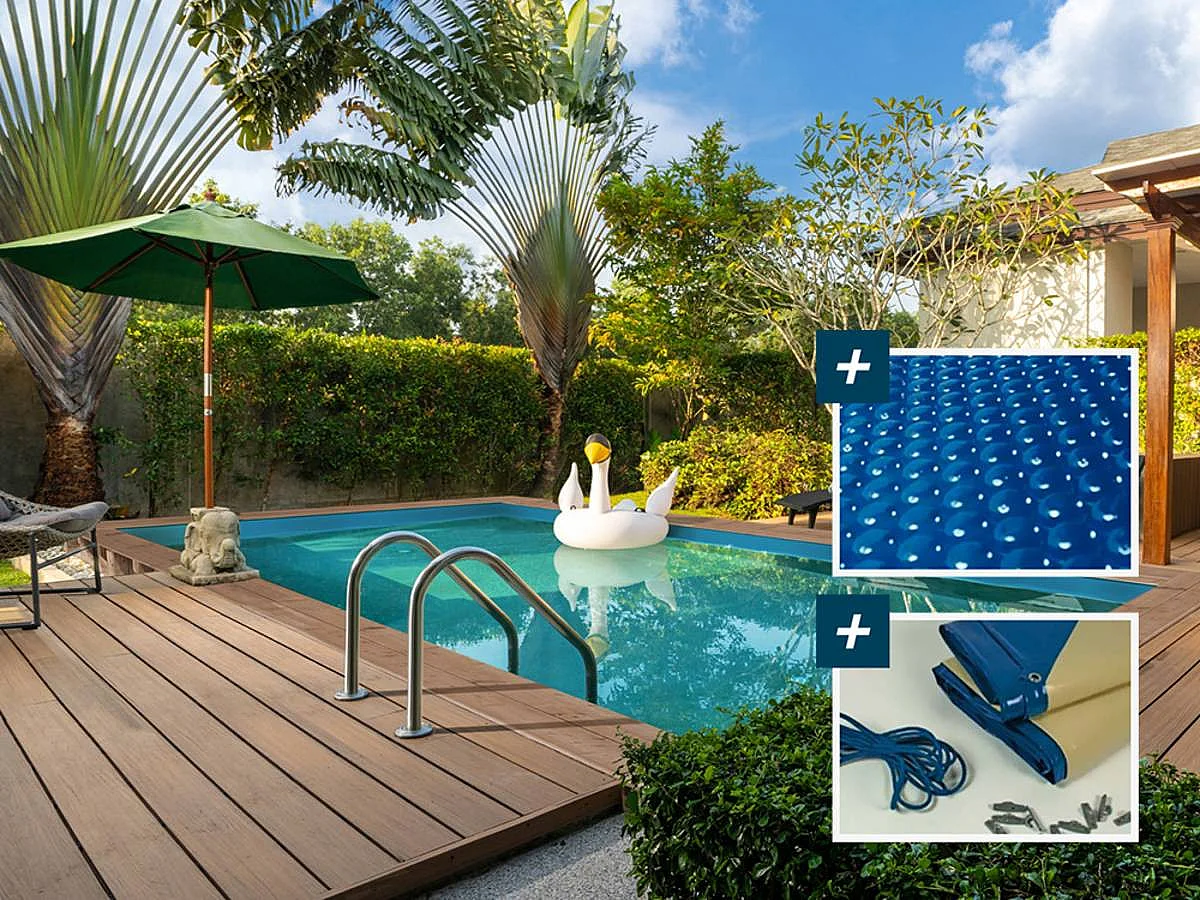Houten rechthoekig zwembad "Panama 130" - 6,20 x 4,10 x 1,45 m + 180 µ noppenzeil - 280 g/m² winterzeil +