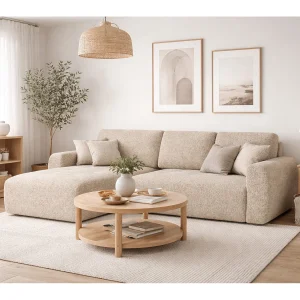Hoekslaapbank met slaapfunctie en opbergruimte, L-vorm, Ivo L, chenillestof Artico, Beige, Links