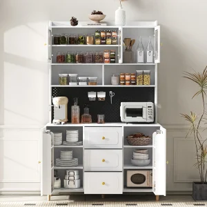 Hoog keukendressoir – 140 x 40 x 190 cm – met 3 lades + 5 deuren + planken – MDF – wit Hoog keukendressoir – 140 x 40 x 190 cm – met 3 lades + 5 deuren + planken – MDF – wit
