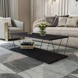 Houten salontafel "Zisino" – 120 x 50 x 30 cm – Antracietgrijs