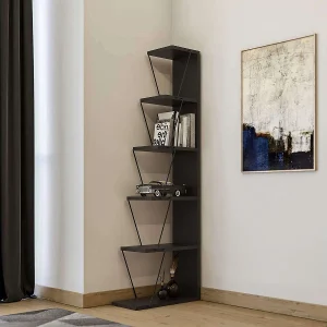 Houten boekenkast Melinos antraciet 50x22x150 cm, 5 planken, modern en robuust design