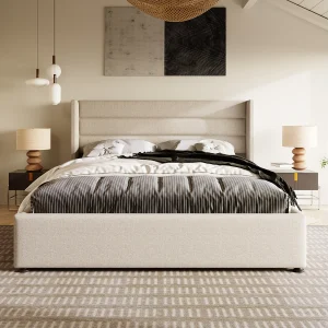 Hydraulisch Opbergbed Tweepersoons 160×200 Cm, Metaalframe Met Lattenbodem En Houten Lattenbodem, Linnen Beige, Met Matras Inbegrepen Hydraulisch Opbergbed Tweepersoons 160×200 Cm, Metaalframe Met Lattenbodem En Houten Lattenbodem, Linnen Beige, Met Matras Inbegrepen