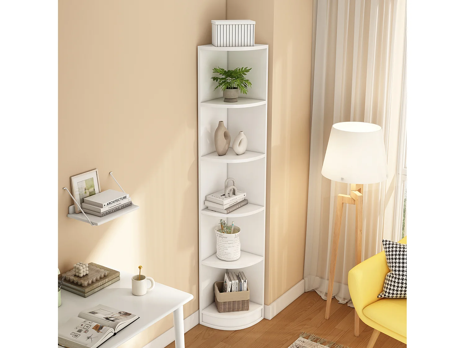 Hoekplank met 5 planken - MDF-hout - Wit