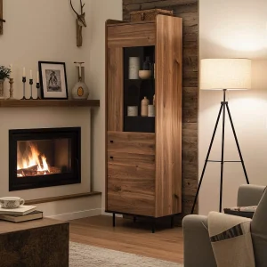 Hoge vitrinekast Nero 60 cm – Brandy Castello en zwart metaal Hoge vitrinekast Nero 60 cm – Brandy Castello en zwart metaal