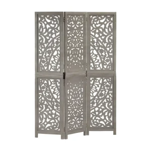 Kamerscherm 3 panelen handgesneden 120×165 cm mangohout grijs Kamerscherm 3 panelen handgesneden 120×165 cm mangohout grijs