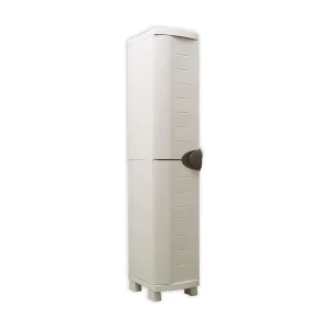 Hoge kunststof kast SpaceSaver 35 taupe 1 afsluitbare deur met verstelbare planken 35x45x184 cm, gereedschapsloze montage
