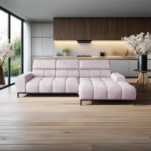 Hoeksalon PLAZA-MINI Stof SOLAR Longchair Rechts, Zachte Rugleuning, Industrieel Stijl, L-Vorm, 270x99x177cm, R-PULVERROZE