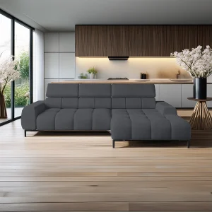 Hoeksalon PLAZA-MINI Stof SOLAR Longchair Rechts, Zachte Rugleuning, Industrieel Stijl, L-Vorm, 270x99x177cm, R-GRAY