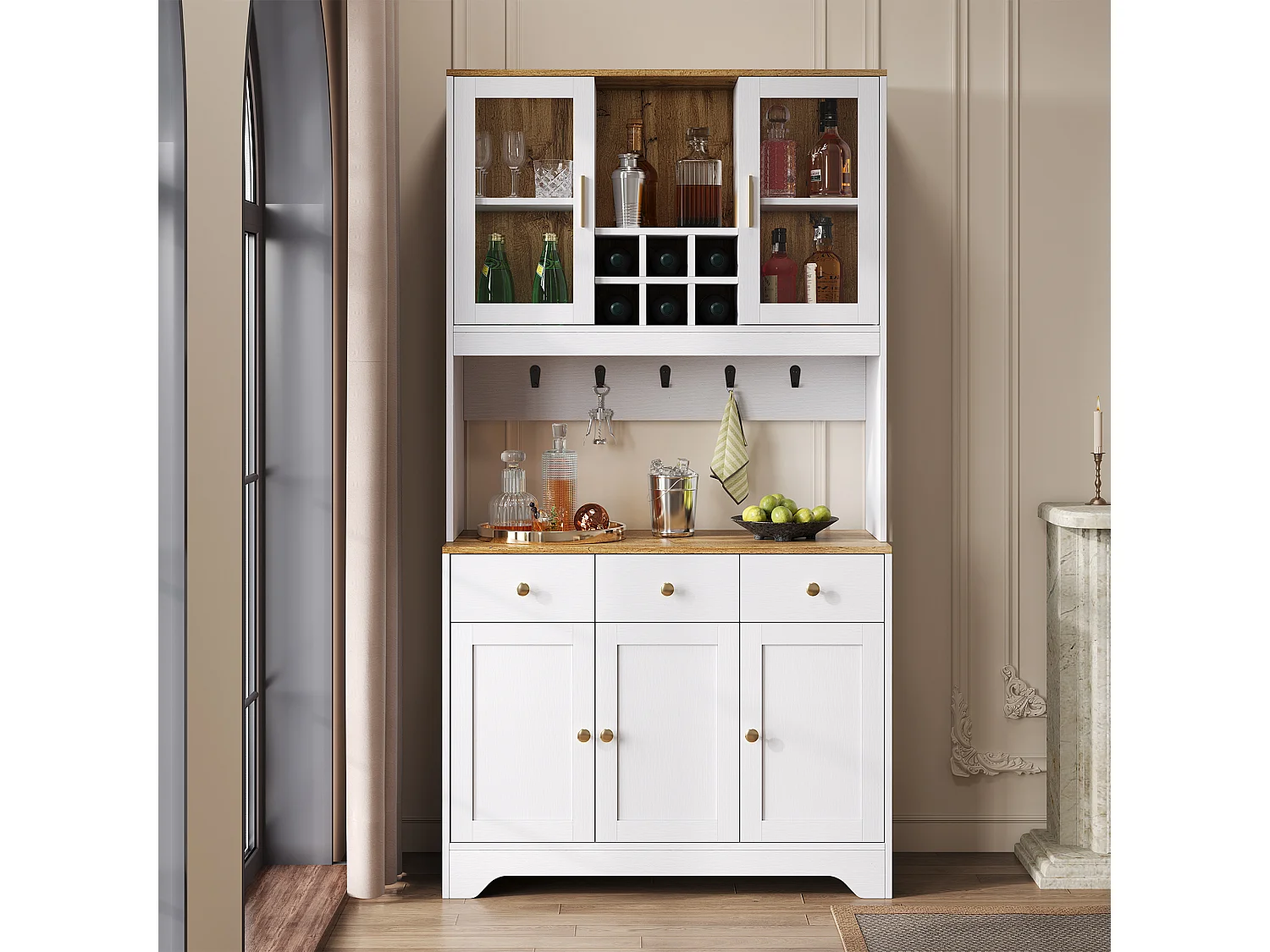 Hoge keukenkast - 94,5 x 30 x 175,5 cm - met 5 deuren + 3 laden - MDF - wit