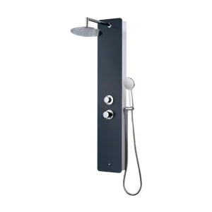 Hydromassage doucheset Rousseau Eris antracietgrijs, veiligheidsglas, keramische mengkraan, draaibare douchekop Ø240 mm