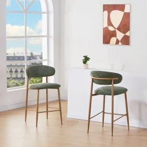 Set van 2 barkrukken in gestructureerde stof en metaal met houteffect – Kaki en Licht naturel – ISOVAYA Set van 2 barkrukken in gestructureerde stof en metaal met houteffect – Kaki en Licht naturel – ISOVAYA