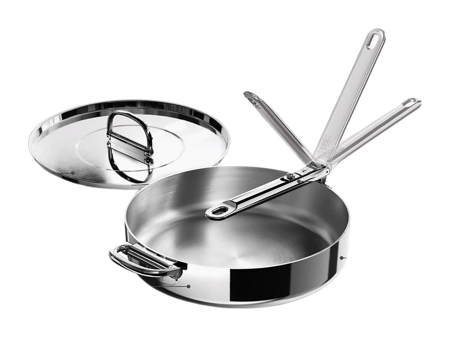 Joseph Joseph Space Steel 28 cm sauteerpan van roestvrij staal, met inklapbare handgreep en deksel, geschikt voor inductie en oven.