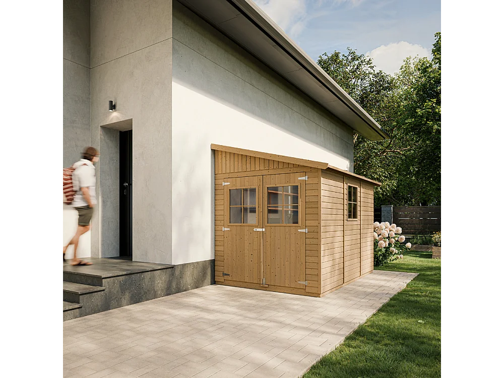 Houten tuinhuisje (zonder zijwand) MET GEÏMPREGNEERDE VLOEREN - 6 m2 - TIMBELA M339+M339G